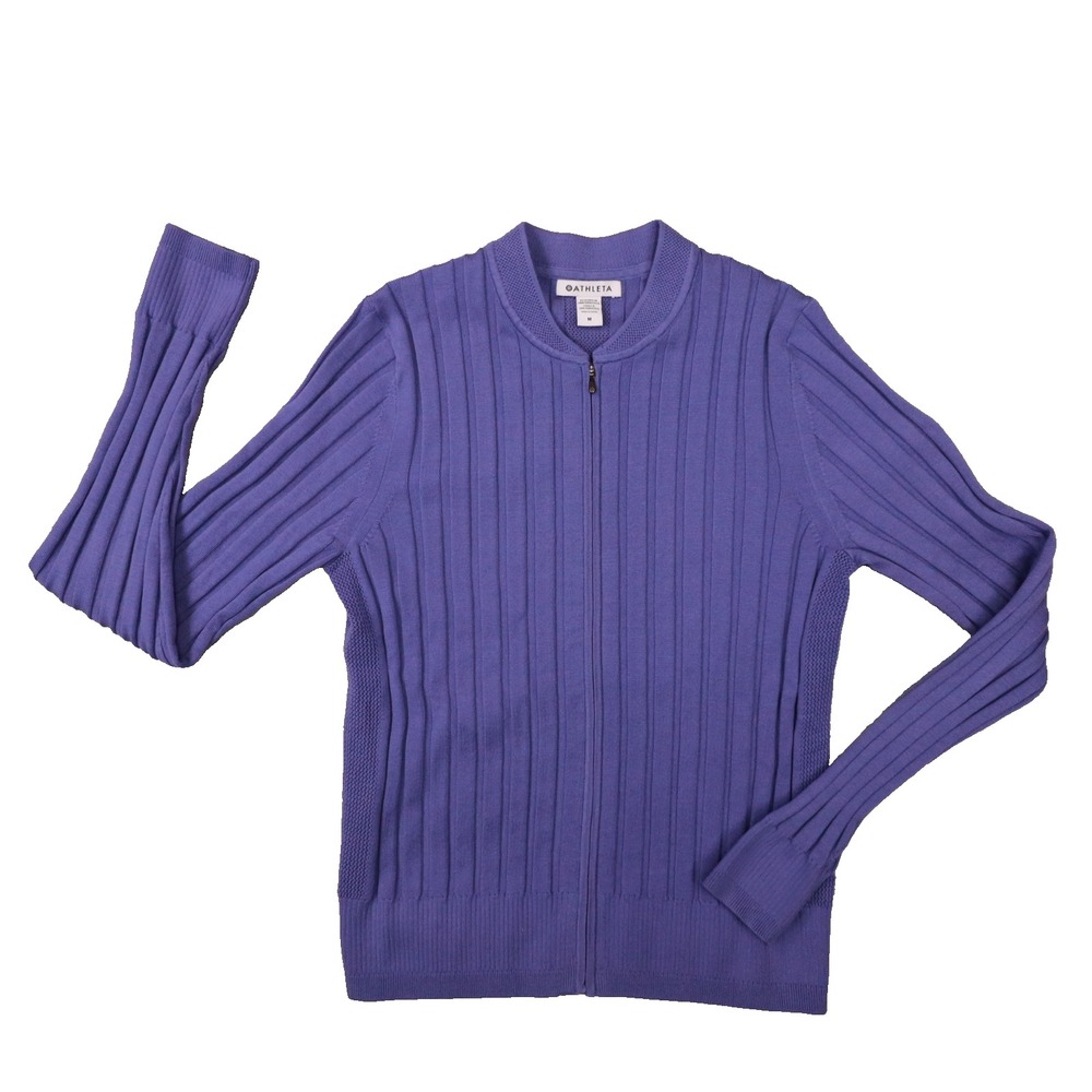 Athleta Purple Ribbed Zip-Front Sweater Cardigan Medium